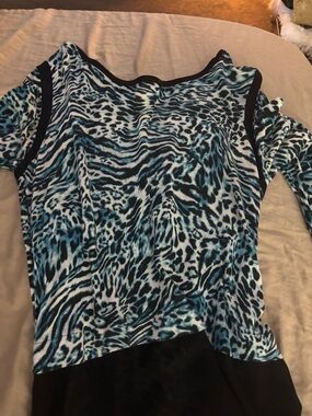 Michael Kors Blue Animal-Print Tunic Top with Black Trim